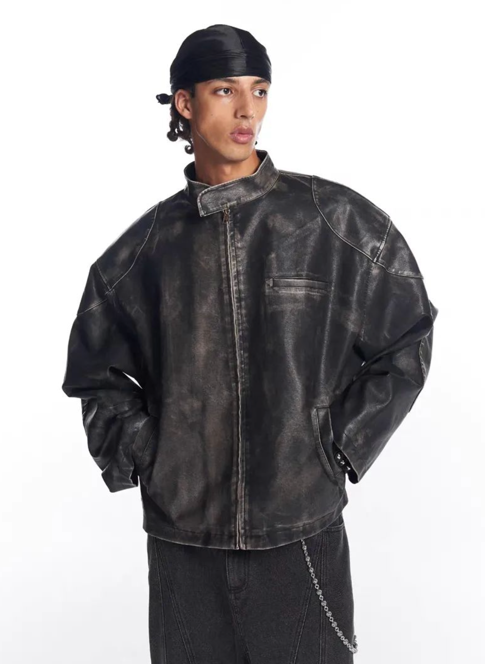 Stench Black Aged Leather Jacket